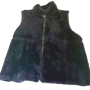 Faux Fur Vest Black Sleeveless Jacket Knit Back‎ Cozy Layering Piece Sz S